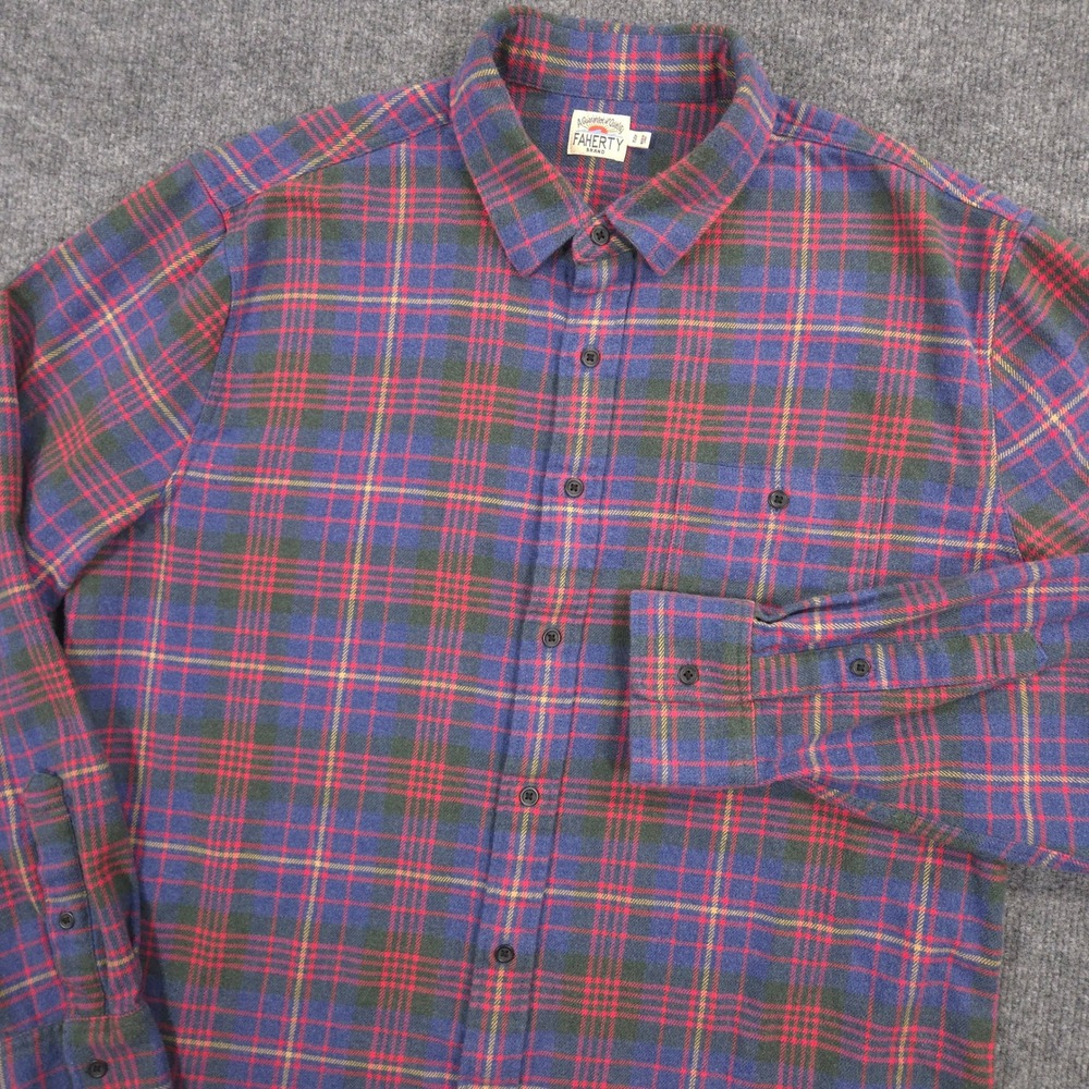 Faherty Super Brushed Flannel Shirt Mens XL Multicolor Plaid Stretch Long Sleeve